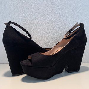 Zara Trafaluc Suede Black Wedges w/ Ankle Strap